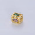 14K Gold Filled 8mm Multicolor Oval CZ Flower Filigree Rectangular Bead | B883