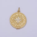 24K Gold Filled 24.5mm Clear CZ North Star Sign Zodiac Horoscope Round Charm | C340