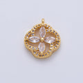 14K Gold Filled 15.3mm Clear Micro Paved CZ Marquise Flower Open Charm | Charms-00045