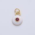18K Gold Filled 13mm Red CZ White Enamel Bezel Round Mini Charm | Charms-00140