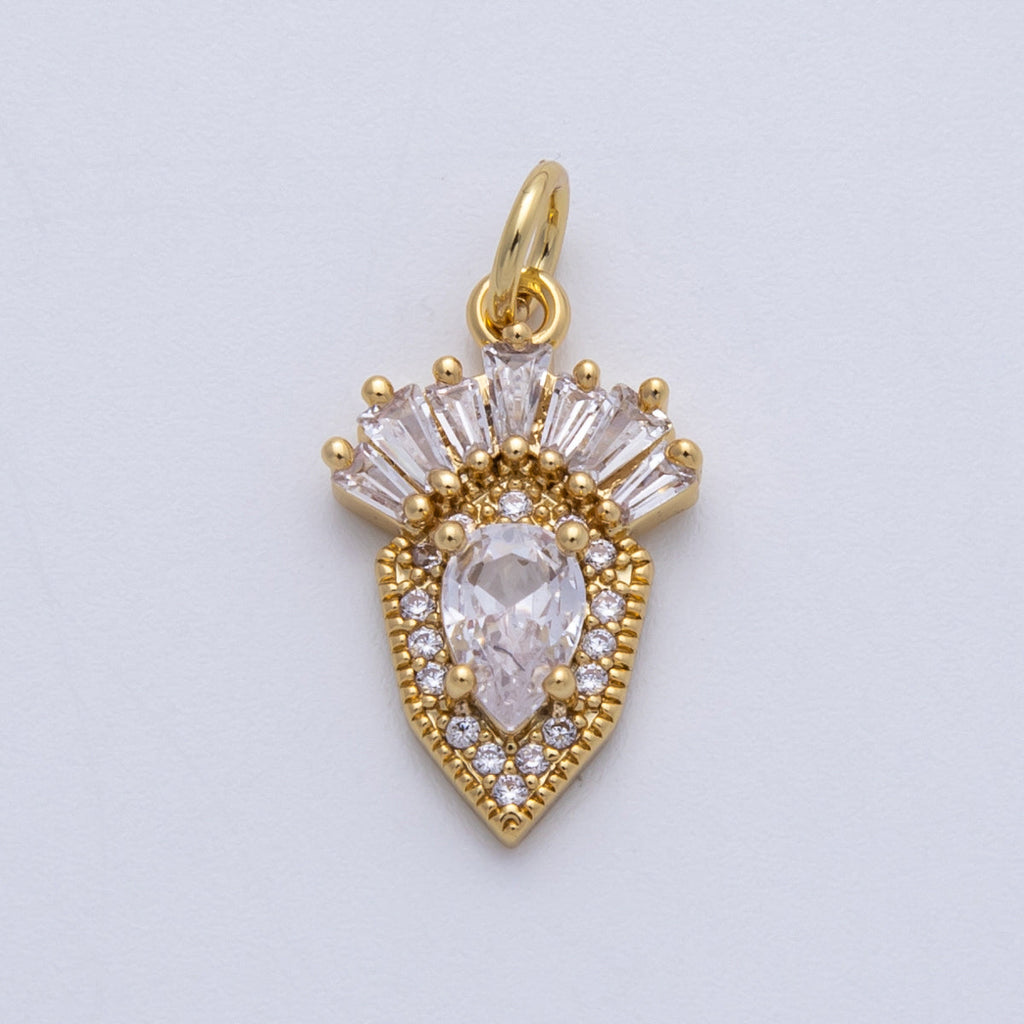 18K Gold Filled 17mm Clear Micro Paved CZ Baguette Geometric Charm | Charms-00143