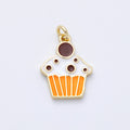 16K Gold Filled 15mm Brown, Pink Enamel Cupcake Pastry Charm | Charms-00155 Charms-00156