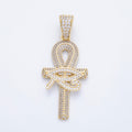 16K Gold Filled 48mm Micro Paved CZ Evil Eye Ankh Cross Religious Pendant | Charms-00209