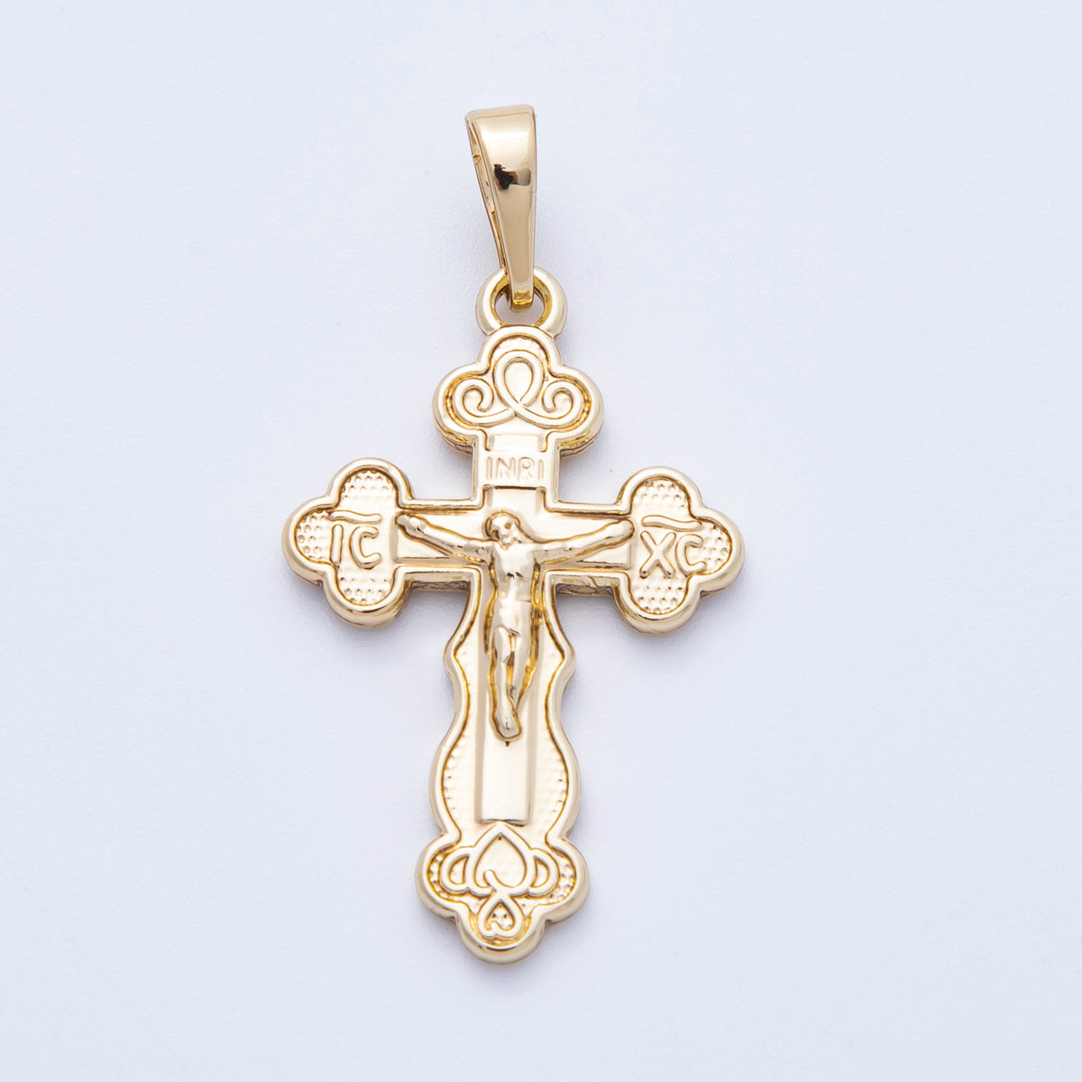 14K Gold Filled 30mm INRI Jesus Crucifix Buttony Cross Religious Pendant | Charms-00210