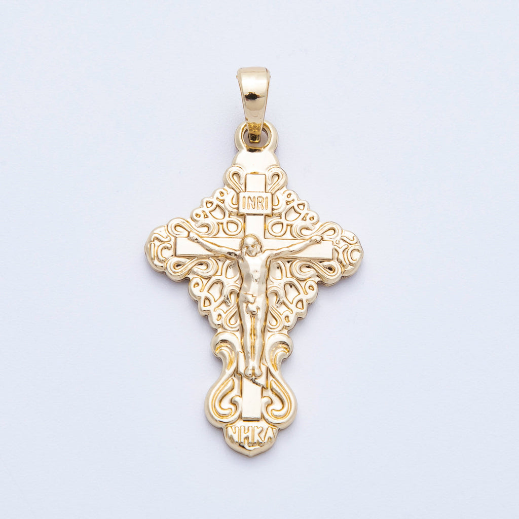 14K Gold Filled 30mm Artisan INRI Crucifix Cross Kite Religious Pendant | Charms-00212