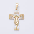 14K Gold Filled 35mm Wide Micro Paved CZ Jesus Crucifix Cross Religious Pendant | Charms-00221