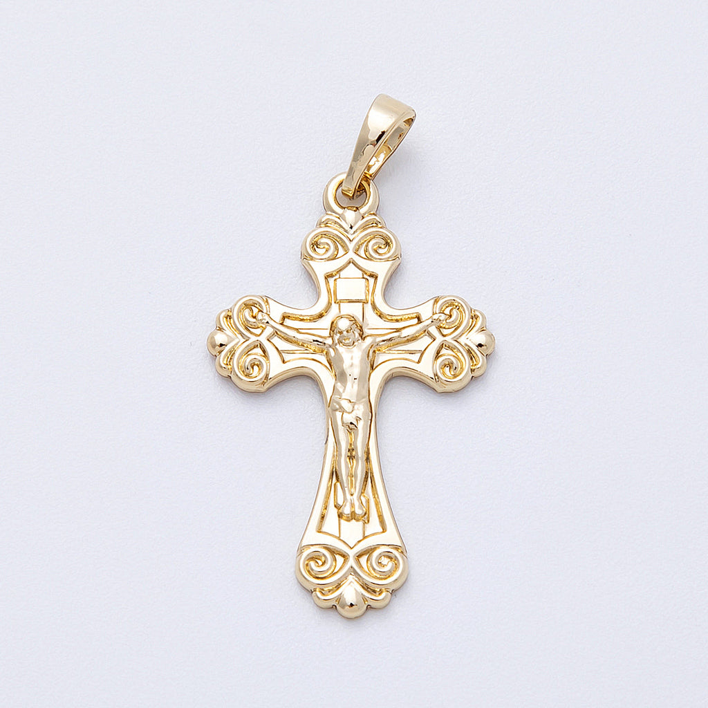 14K Gold Filled 30mm Jesus Crucifix Passion Religious Cross Pendant | Charms-00222
