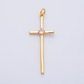 18K Gold Filled 41mm Clear CZ Religious Cross Minimalist Charm | Charms-00253