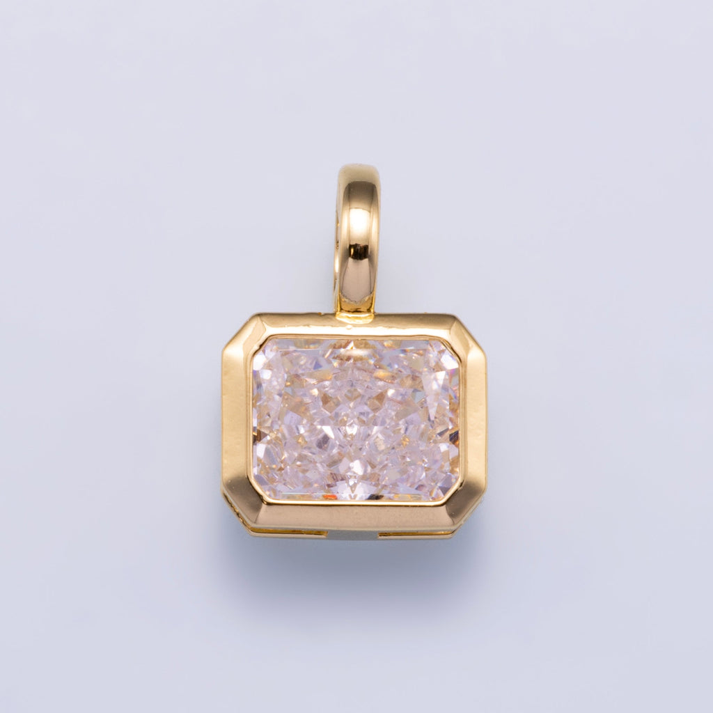 16K Gold Filled 17mm Clear CZ Baguette Solitaire Edged Bezel Pendant in Gold & Silver | Charms-00750 Charms-010274