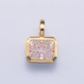 16K Gold Filled 17mm Clear CZ Baguette Solitaire Edged Bezel Pendant in Gold & Silver | Charms-00750 Charms-010274