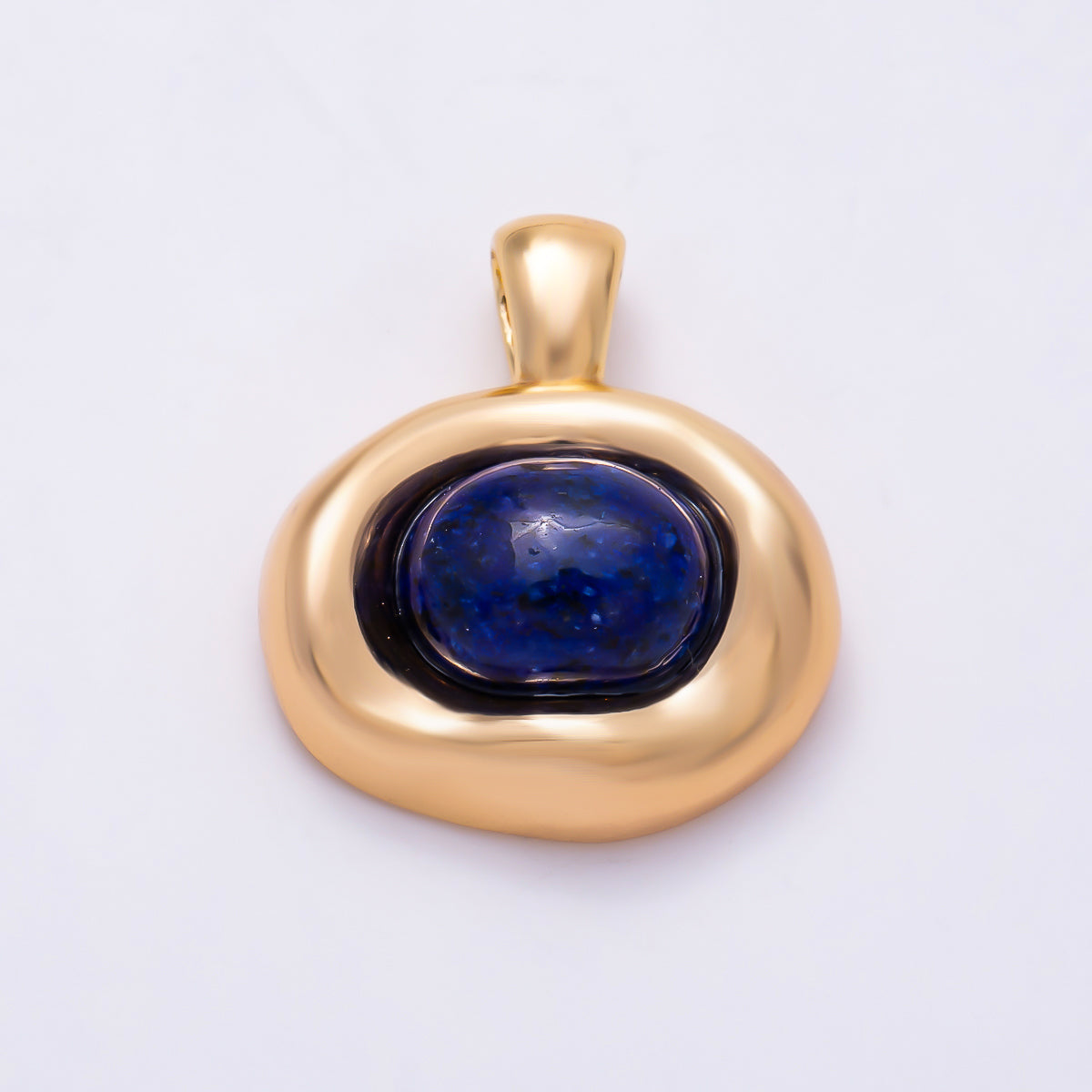 16K Gold Filled 22mm Birthstone Cabochon Gemstone Oval Molten Bezel Pendant | Charms-00867 ~ Charms-00873