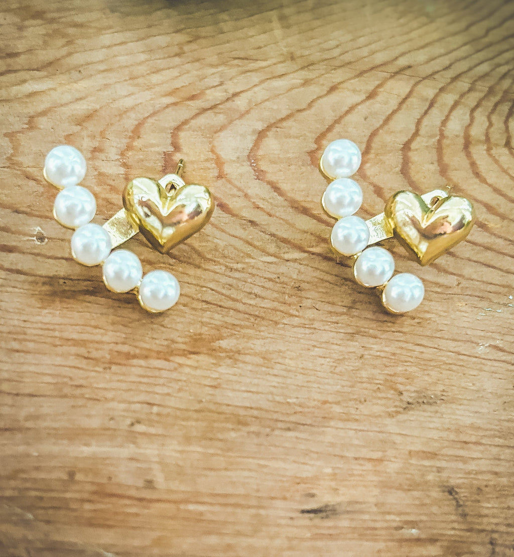 Gorgeous Heart and Pearl Jacket Earrings