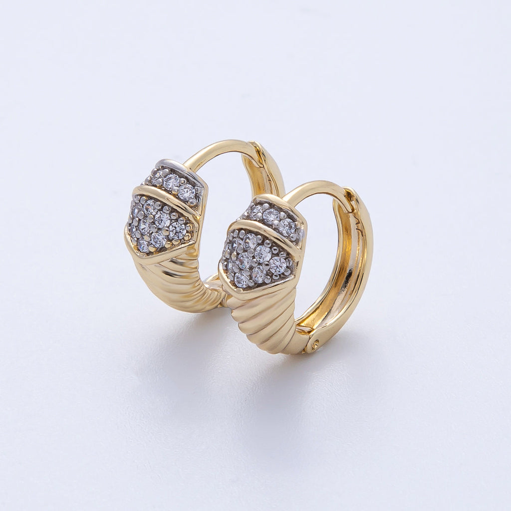 14K Gold Filled 15mm Micro Paved CZ Croissant Huggie Earrings | Earrings-00074