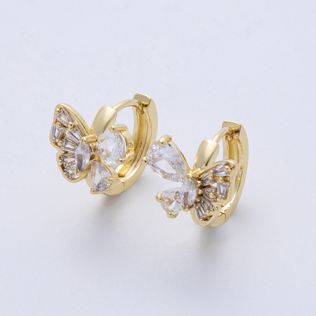 14K Gold Filled 12mm Multi Cut CZ Butterfly Mariposa Animal Huggie Earrings | Earrings-00149