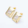 16K Gold Filled Clear Baguette CZ Rectangle Bezel Stud Earrings | EARRINGS-00163