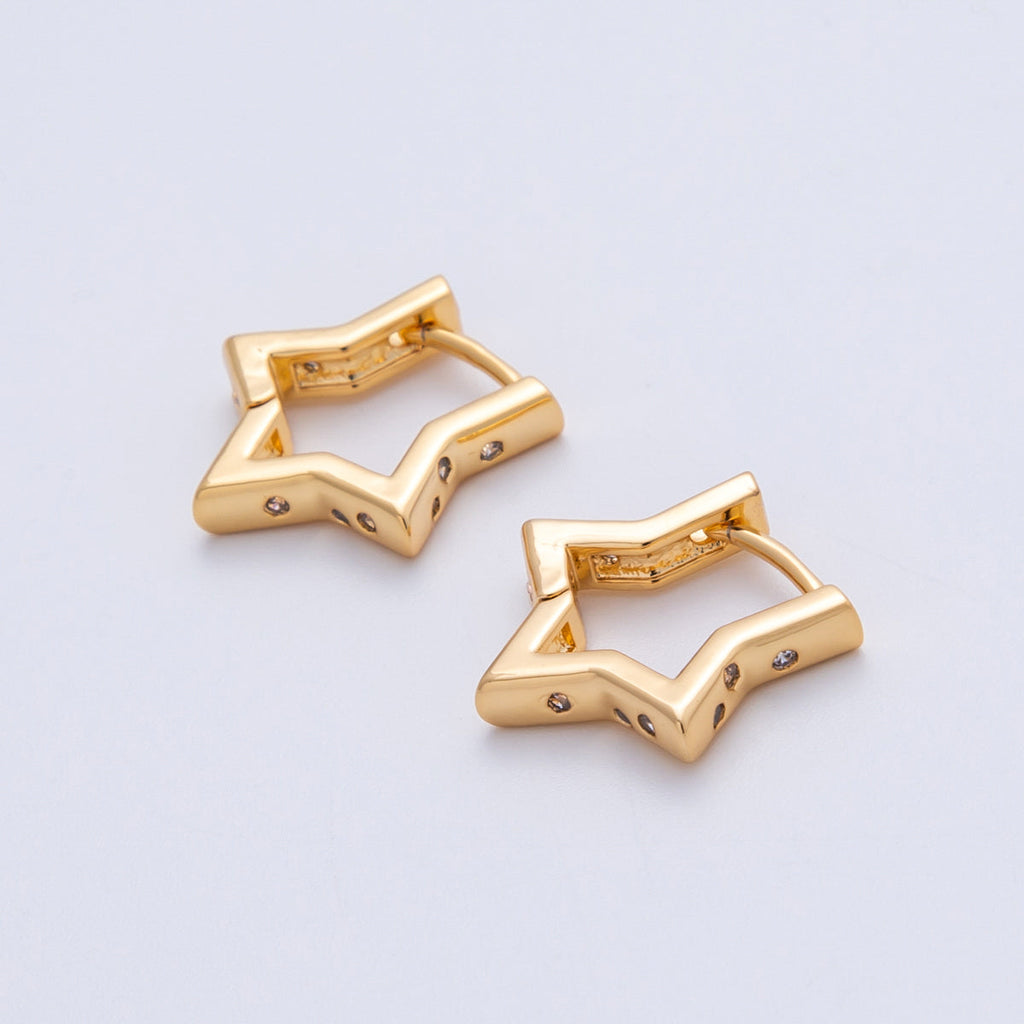 18K Gold Filled 16.6mm Clear CZ Dotted Celestial Star Cartilage Huggie | Earrings-00186