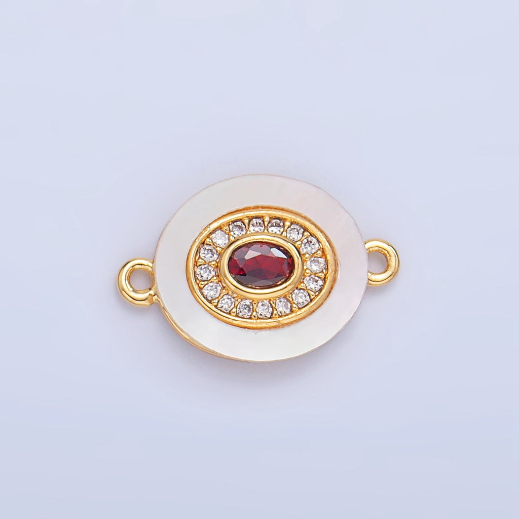 Colorful CZ Evil Eye Freshwater Pearl Gold Bezel Connector, Evil Eye Oval Shaped Gold Filled Double Bail Link Connector | F823
