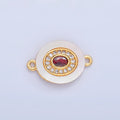Colorful CZ Evil Eye Freshwater Pearl Gold Bezel Connector, Evil Eye Oval Shaped Gold Filled Double Bail Link Connector | F823
