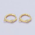 18K Gold Filled 15mm Clear Square CZ Ribbed Croissant Open Loop Drop Huggie Earrings in Gold & Silver | Findings-00113 Findings-00114