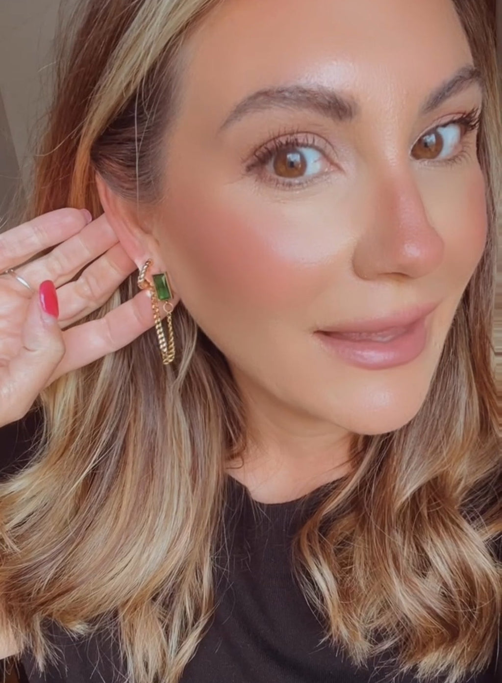 Beautiful Gold Chain and Emerald Earrings