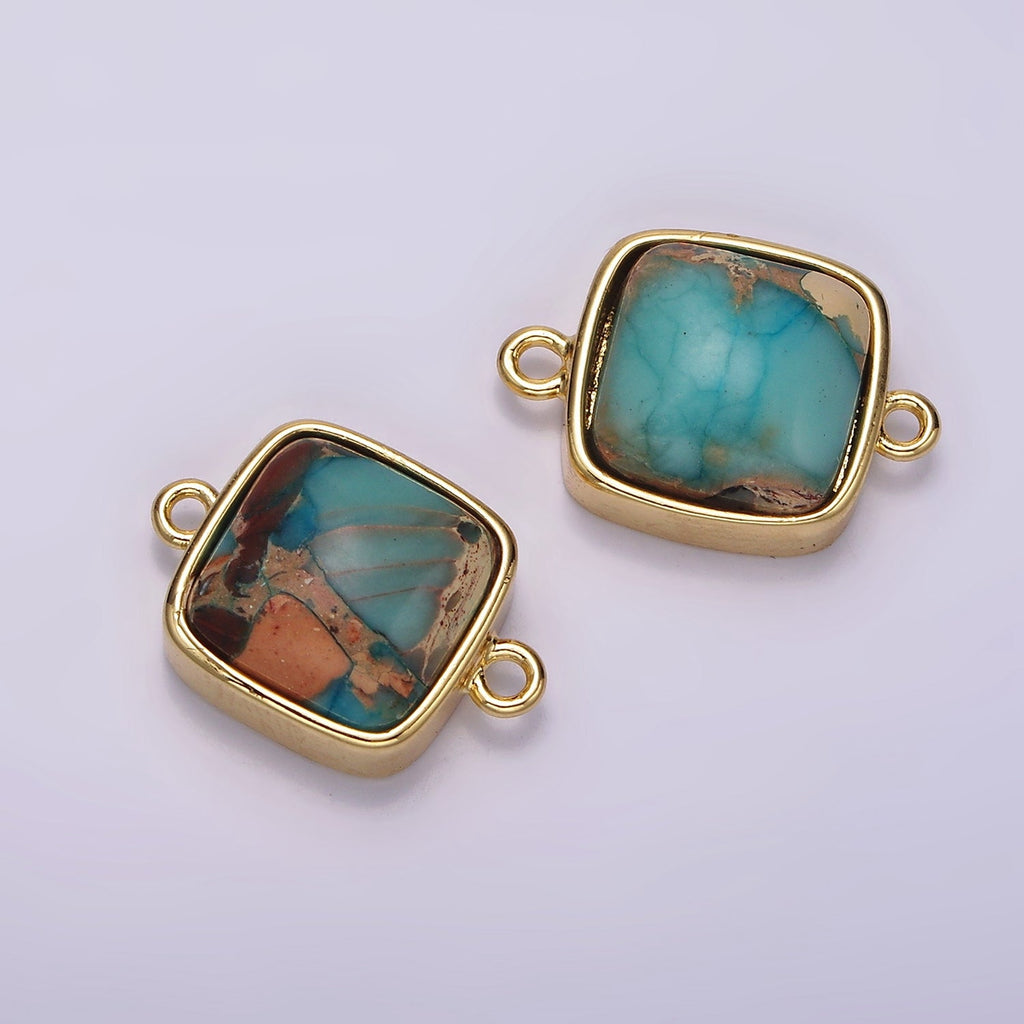 14K Gold Filled Teal Turquoise Gemstone Square Bezel Connector | G120