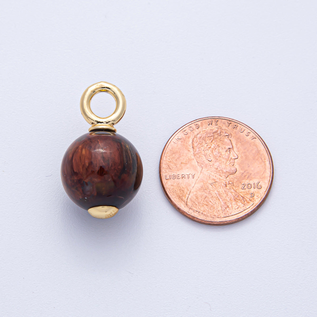 18K Gold Filled 23mm Tiger Eye Round Gemstone Drop Charm | AF1477
