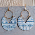 Geometric Pattern Circle Wood Earrings