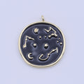 14K Gold Filled 30mm White, Black Enamel Constellation Star Celestial Round Charm | H274 H277