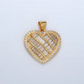 24K Gold Filled 25mm Baguette Micro Paved CZ Lined Heart Pendant | I459
