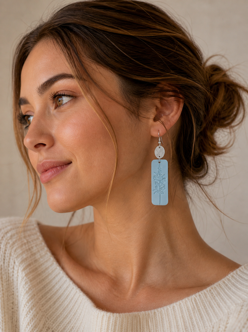 Beautiful Blue and Silver Floral Earrings