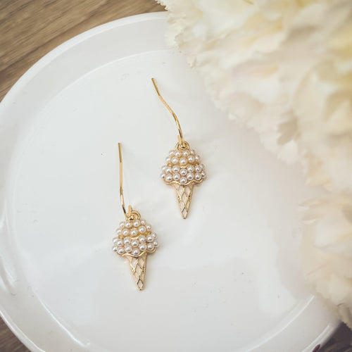 Adorable Dainty Pearl Ice Cream Cone Earrings
