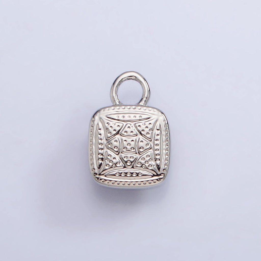 White Gold Filled Square Multifaceted Natural Gemstone Personalized Add-On Silver Charm | AC1530 - AC1542