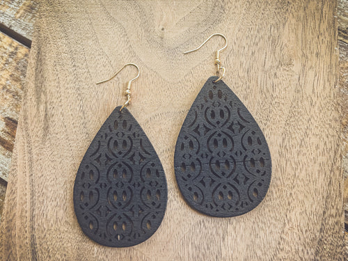 Beautiful Black Wooden Laser Cut Earrings