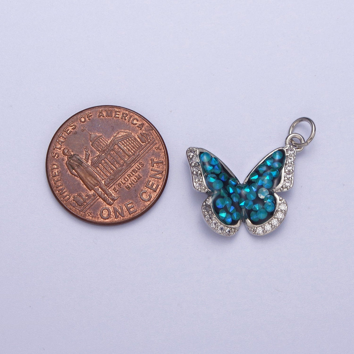 14K Gold Filled Green, Pink, Purple, Blue AB Micro Paved CZ Monarch Butterfly Charm in Gold & Silver | W77 - W780