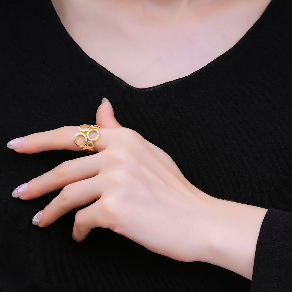 24K Gold Filled Geometric Open Circle Round Ring in Gold & Silver | O1642 O1641