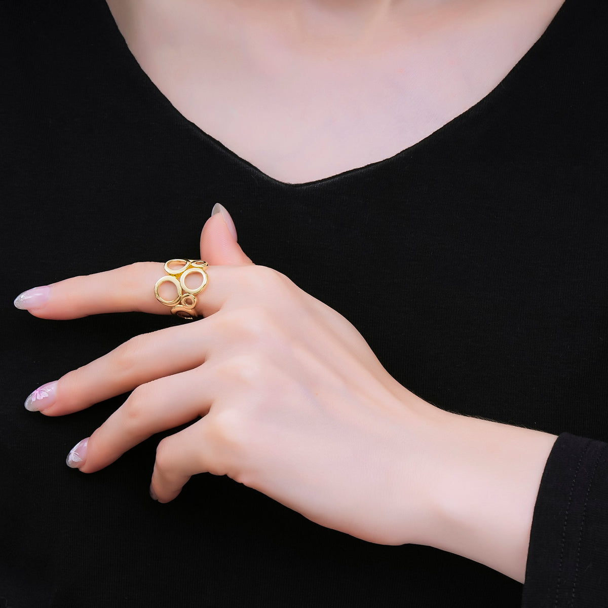 24K Gold Filled Geometric Open Circle Round Ring in Gold & Silver | O1642 O1641