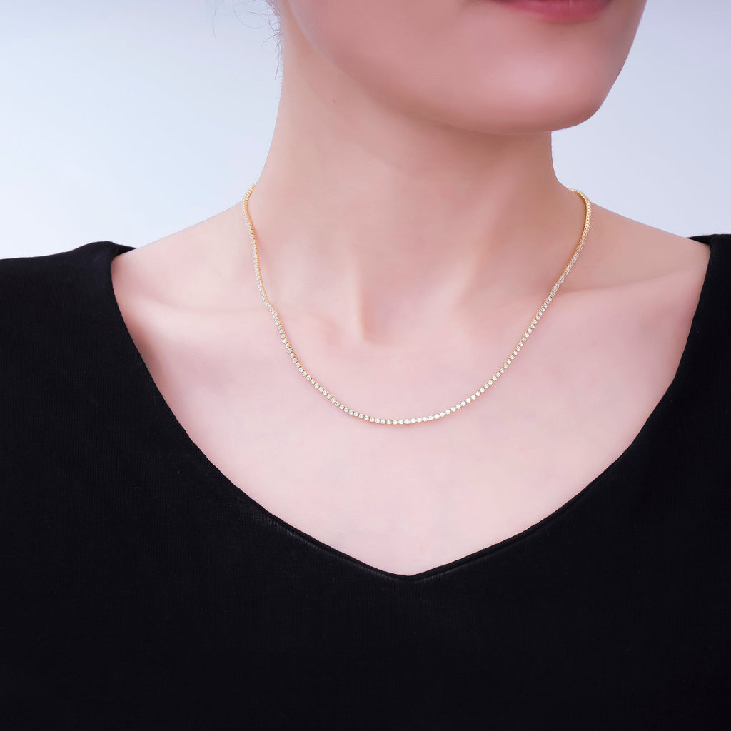 Minimalist Clear CZ Tennis Gold Filled Necklace 16.35 Inch + Extender | WA-1598
