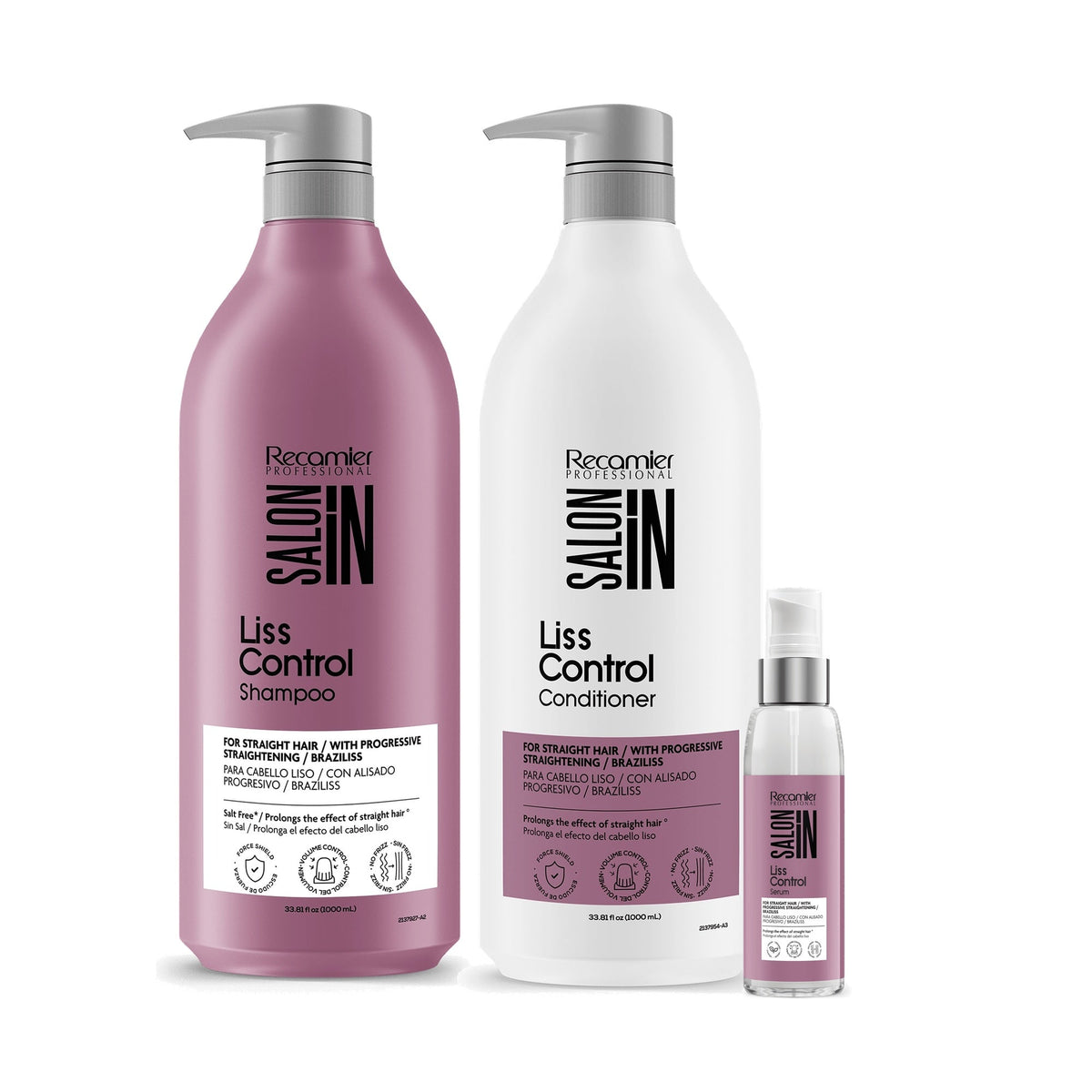 Recamier Salon In Liss Control 3-Piece Kit - Shampoo & Conditioner 33.8 oz (1000 ml) + Free Serum 2.87 oz (85 ml)