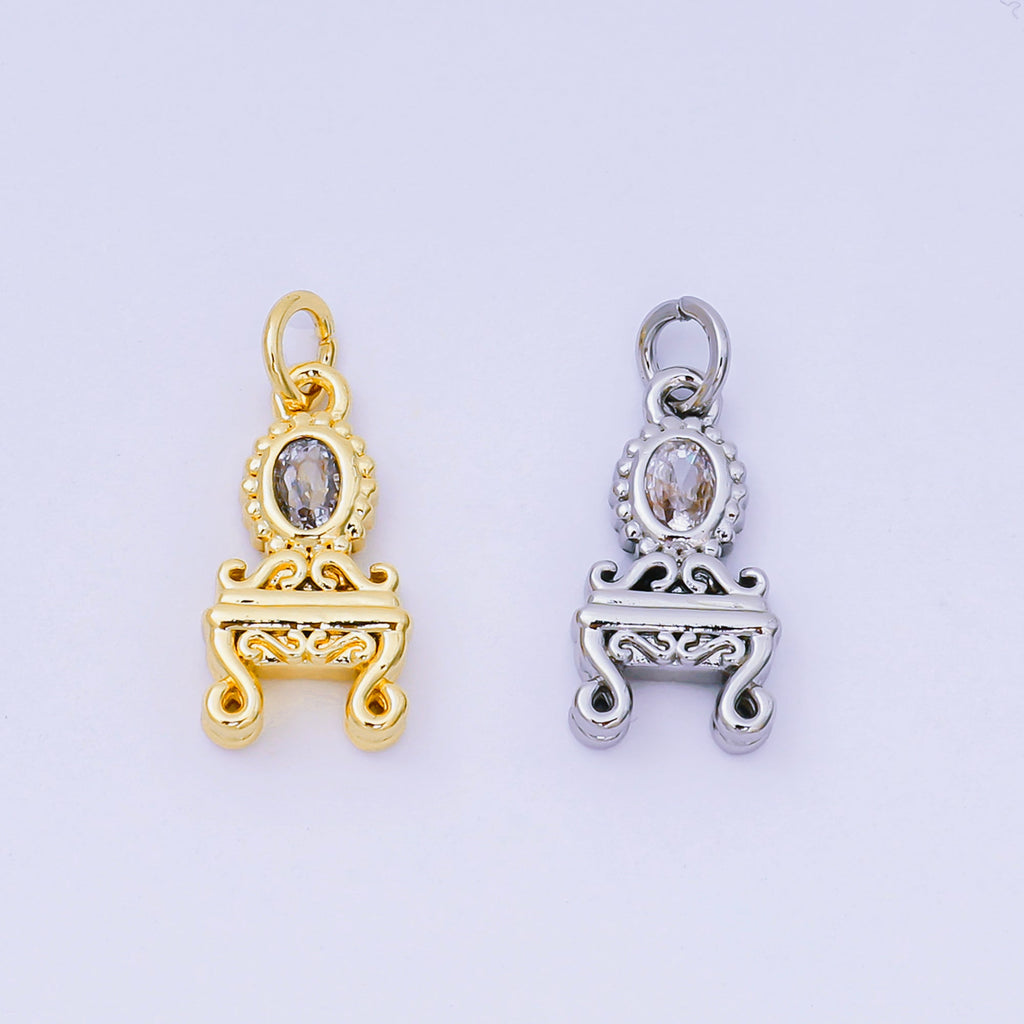 14K Gold Filled Clear CZ Vanity Table 3D Multidimensional Charm in Gold & Silver | AJ483