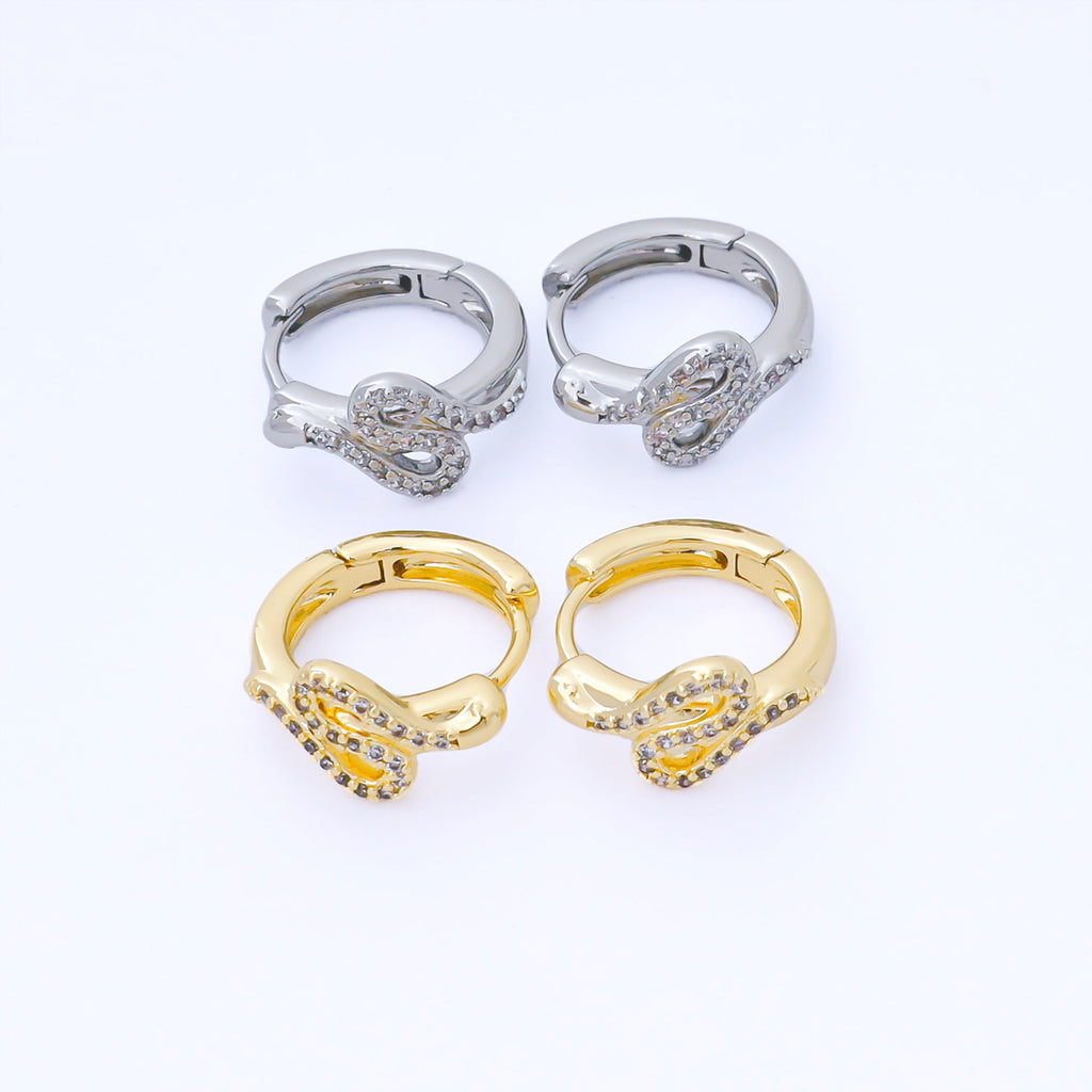 24K Gold Filled 15mm Micro Paved CZ Curved Snake Huggie Earrings in Silver & Huggie | AB1619 AB1620