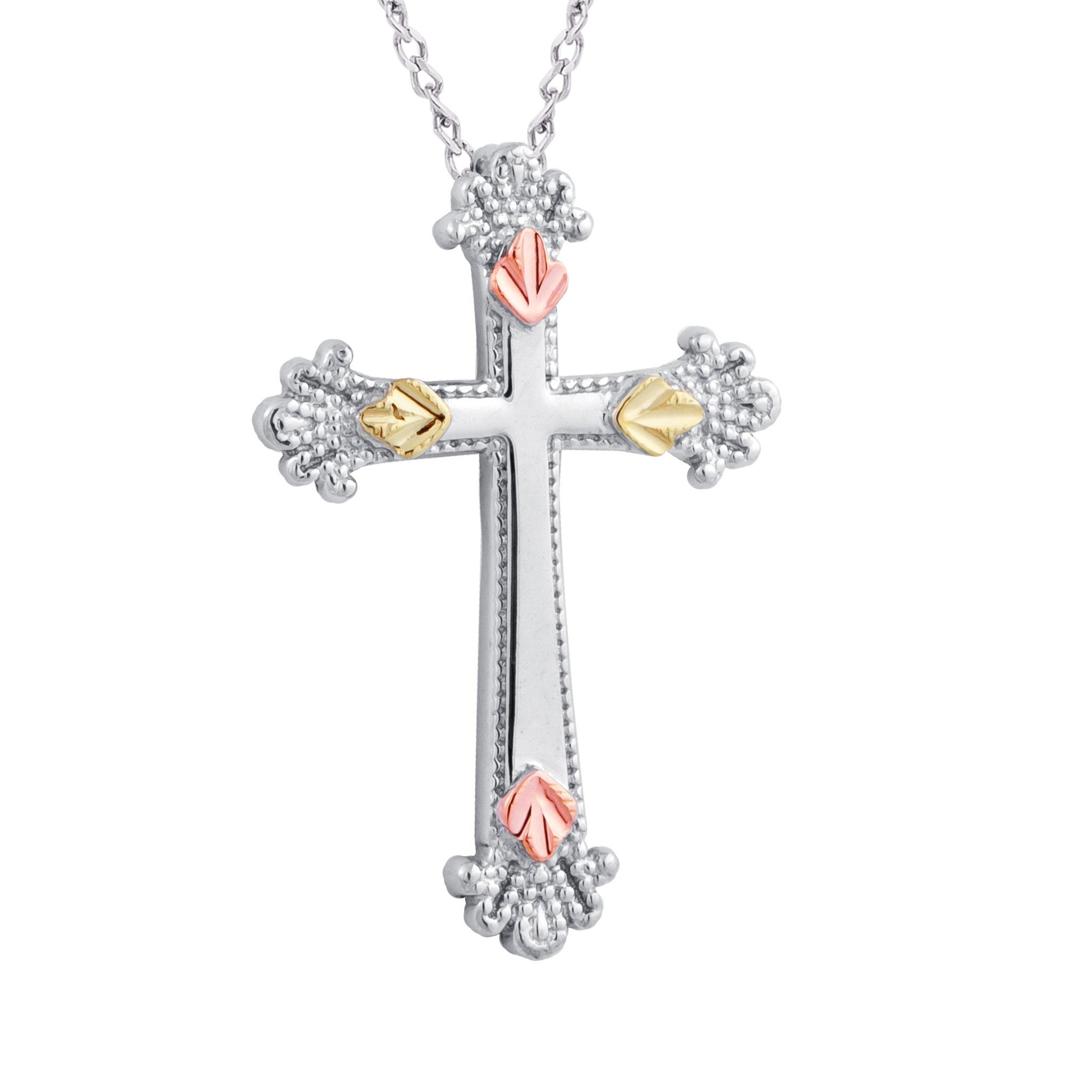 Latin Cross II - Sterling Silver Black Hills Gold Pendant