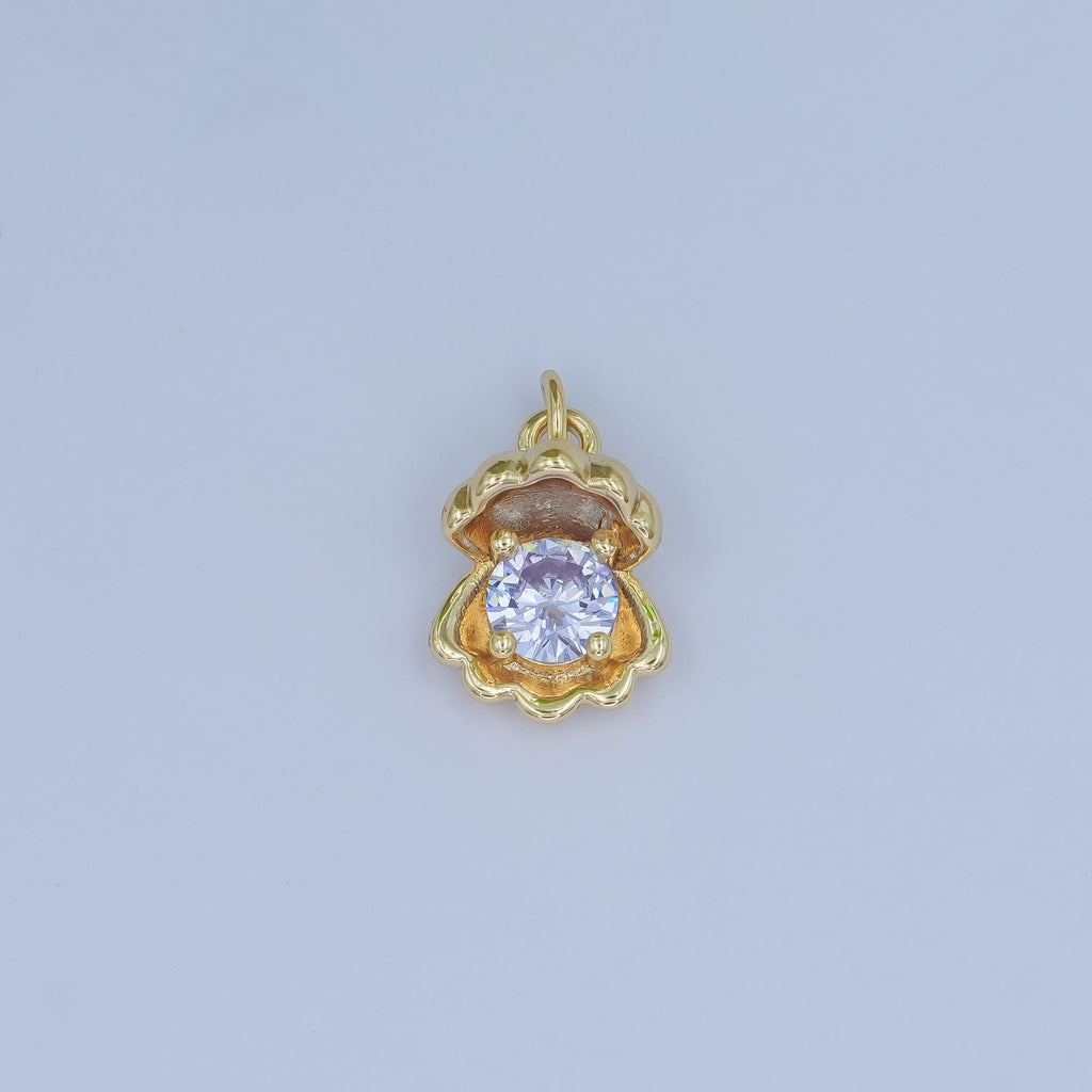 24K Gold Filled 14.5mm CZ Sea Shell Clam 3D Multidimensional Charm | N033