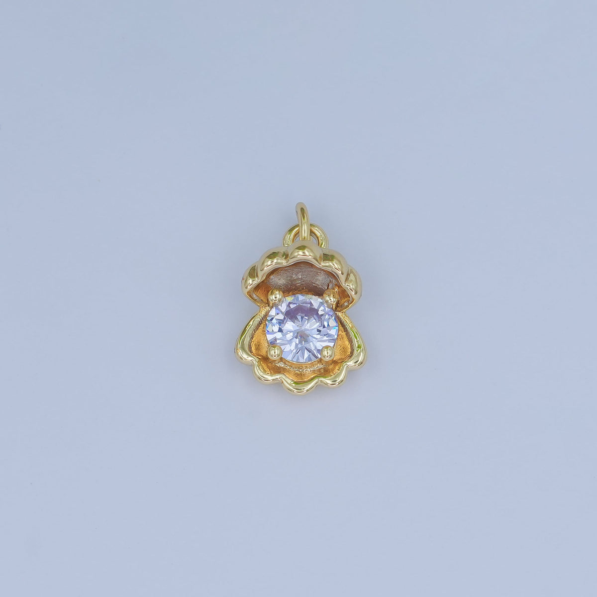 24K Gold Filled 14.5mm CZ Sea Shell Clam 3D Multidimensional Charm | N033