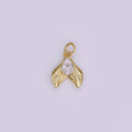 24K Gold Filled 13.5mm Clear CZ Teardrop Lined Fish Tail Charm in Gold & Silver | N858