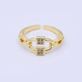24K Gold Filled Micro Paved CZ Cable Anchor Chain Link Adjustable Ring | O1183