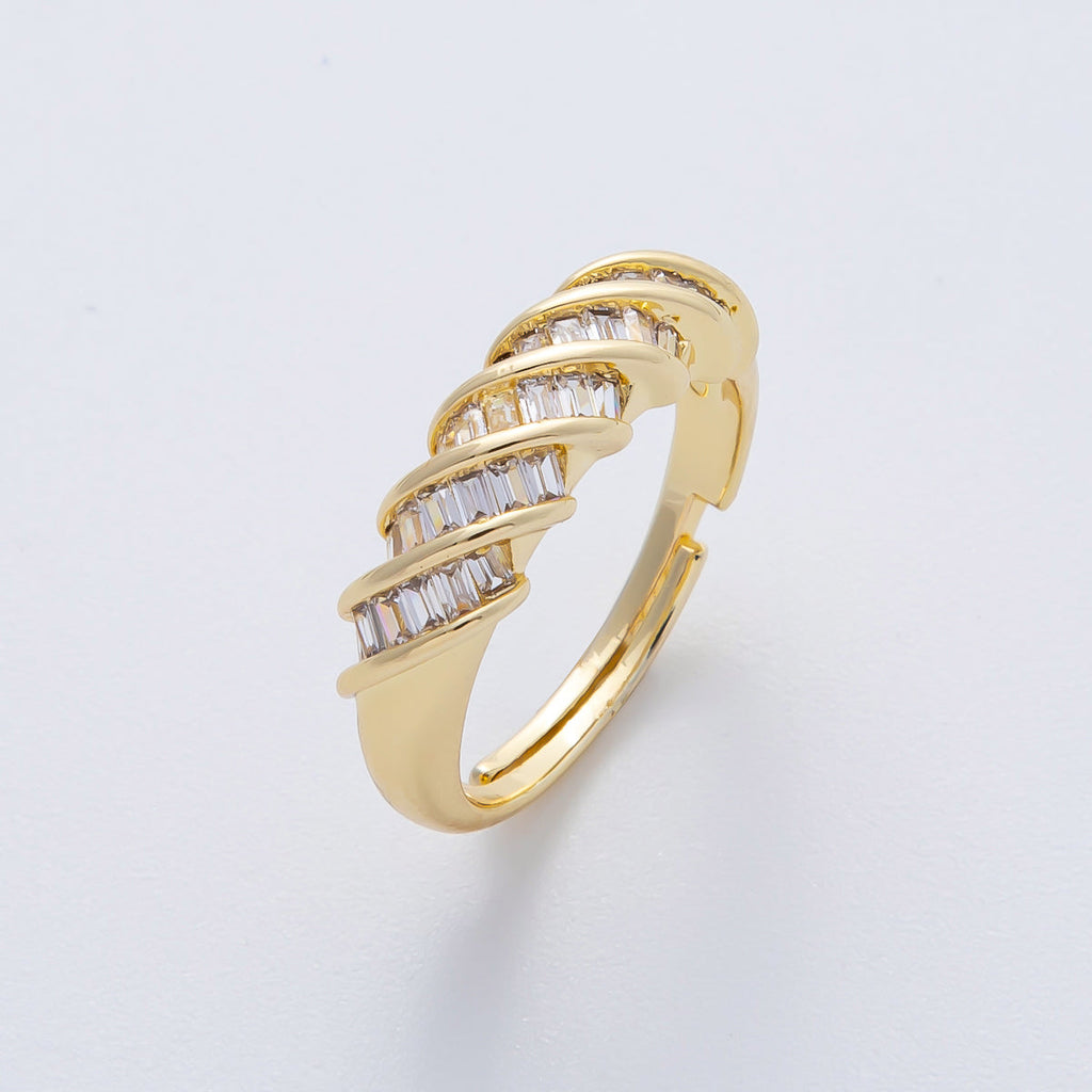 18K Gold Filled Clear Baguette CZ Croissant Adjustable Ring | O788
