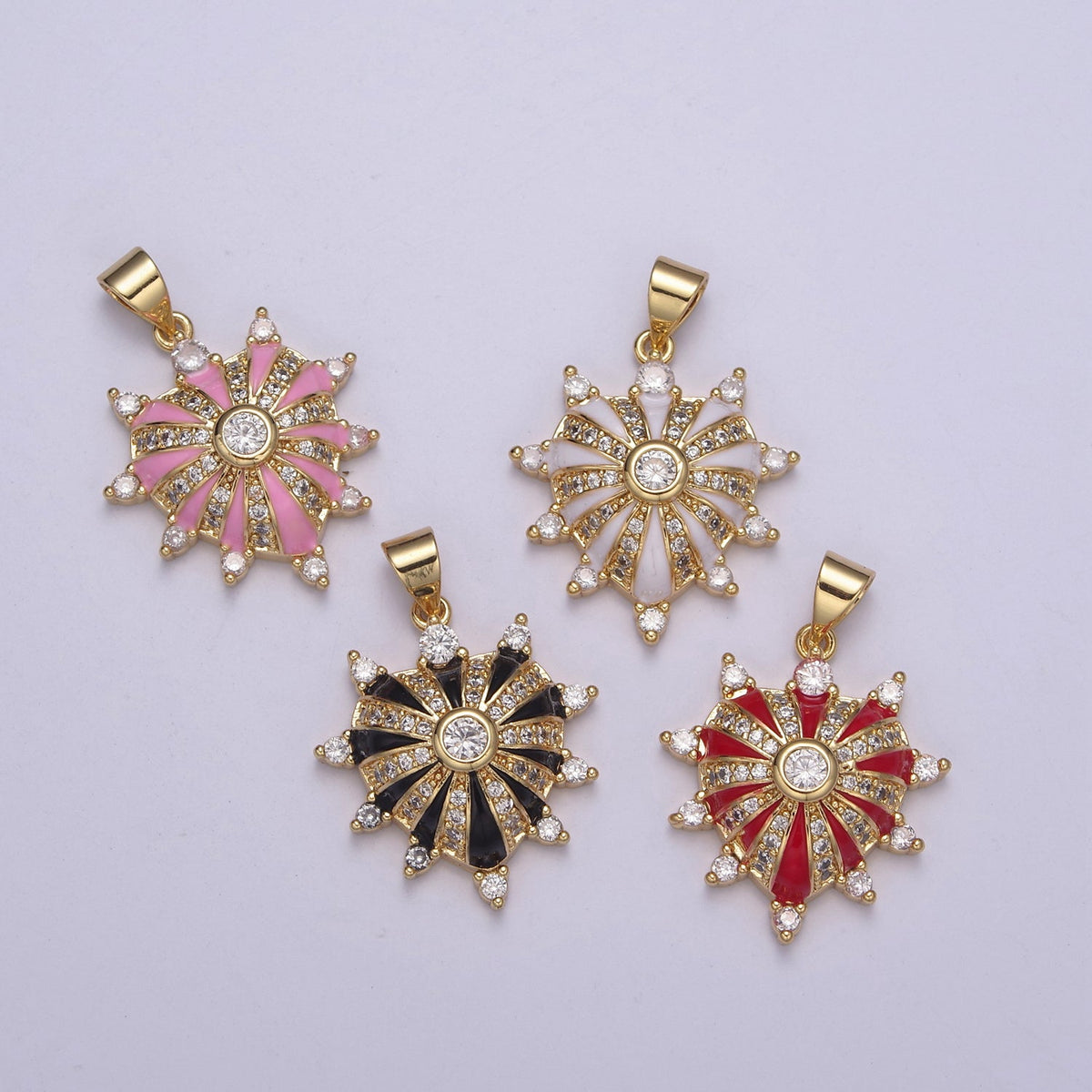 24K Gold Filled 27mm White, Red, Black, Pink Enamel Micro Paved CZ Heart Pendant | H436 - H441
