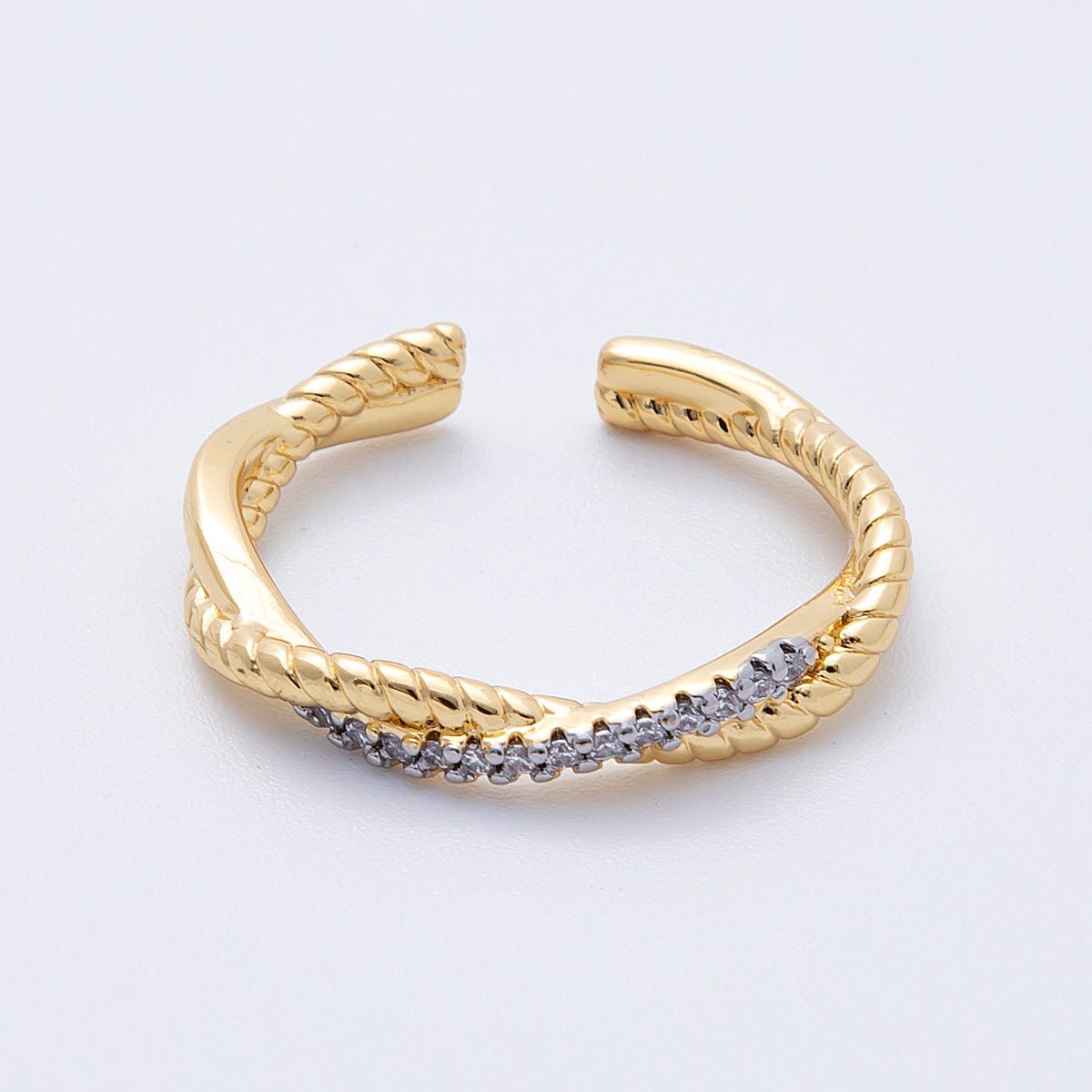 16K Gold Filled Twisted Micro Paved CZ Mixed Metal Ring in Gold & SIlver | Rings-00003 Rings-00004
