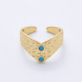 16K Gold Filled Turquoise Dotted Hammered Chevron Ring | Rings-00029