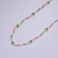 14K Gold Filled Pink, Blue Multicolor Bead Micro Paved Evil Eye Unfinished Chain by Yard | Roll-01418 Roll-01417